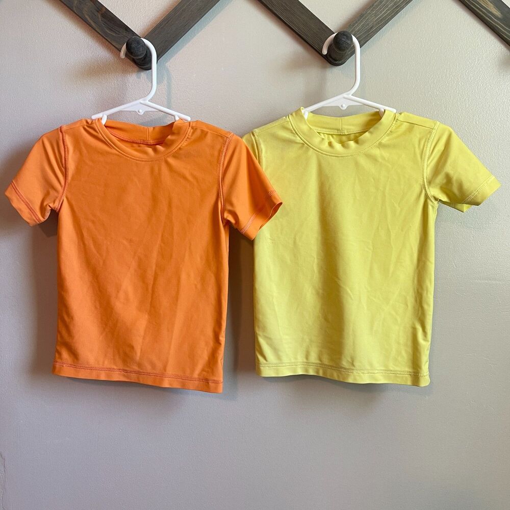 Primary Swim Safe Rash Guards 2 Lot Bundle | Short Sleeve Orange Yellow 2T 3T